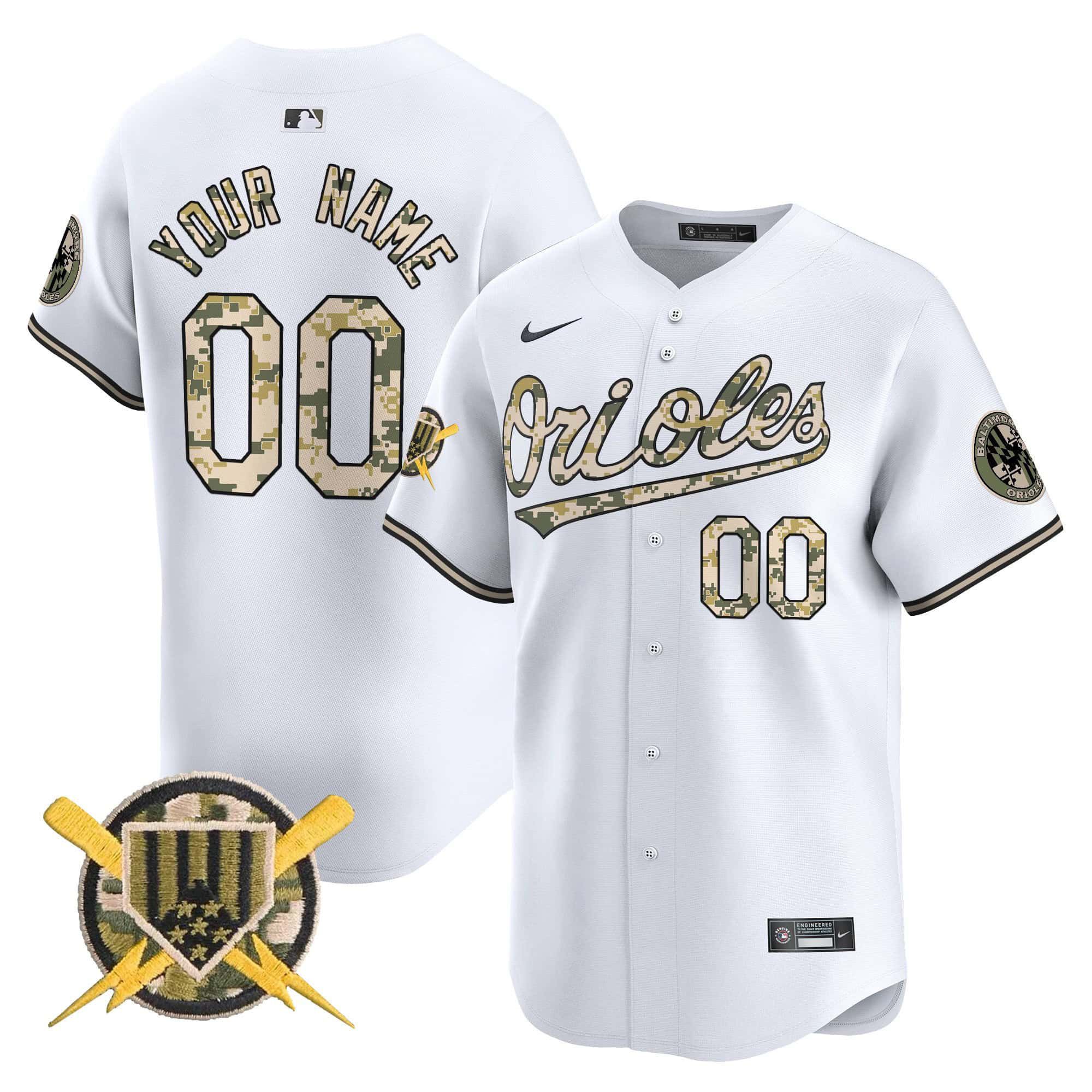 Men Baltimore Orioles White 2024 Nike Armed Forces Day Vapor Premier Limited Custom MLB Jersey